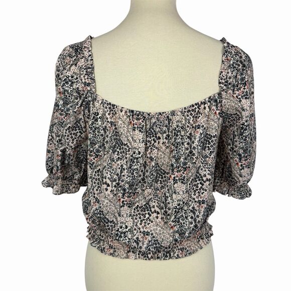 Paige Elise Floral Puffed Sleeve Crop Top In Ecru Multi Short Sleeve Medium - Picture 4 of 11